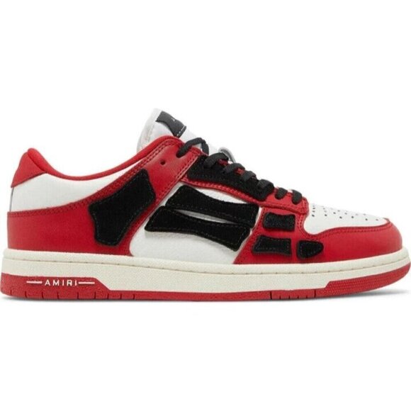 AMIRI Skel Skeleton Low-Top Leather Sneakers 48 US 15 Mens Black Red Defect New - Picture 1 of 16